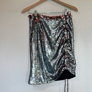 Lovers & Friends sequins side ruched mini skirt medium